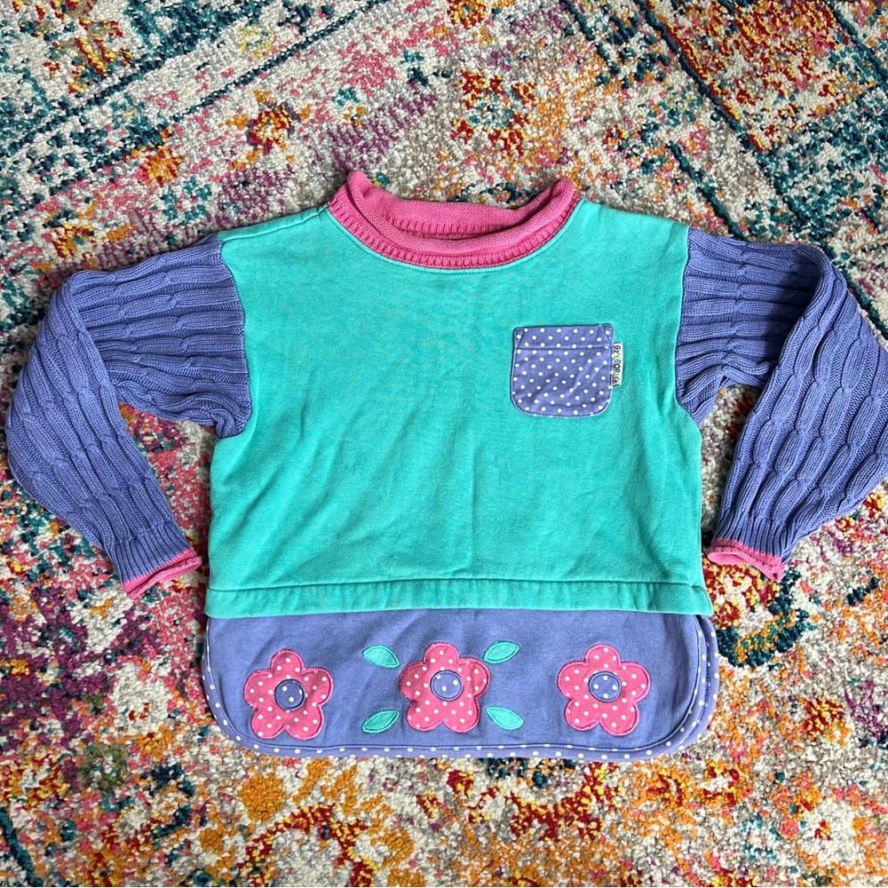 Gymboree Retro Vintage 90s Pink and Turquoise Kids' Colorblock Sweater 4T - Picture 2 of 10